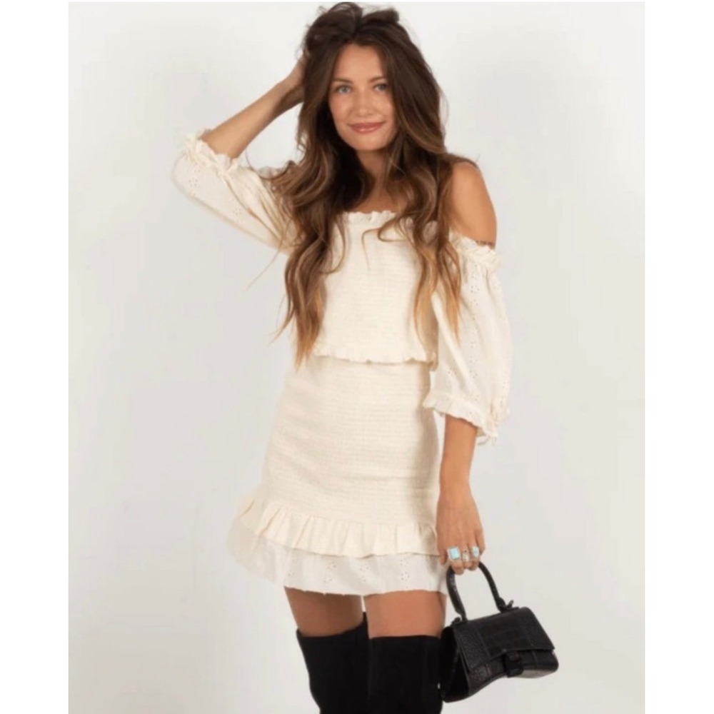 Cleobella Debbie Ivory Organic Cotton‎ Smocked Eyelet Mini Dress Small